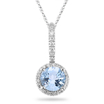 0.13 Cts Diamond & 1.10 Cts Aquamarine Pendant in 14K White Gold