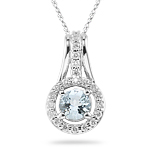 0.33 Cts Diamond & 0.85 Ct Aquamarine Pendant in 14K White Gold