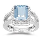 Aquamarine Ring - 3/4 Ct Diamond & AA Aquamarine Ring in 14K Gold