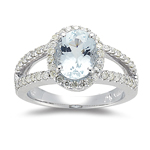 2.25 Cts Diamond & 9x7 mm AA Oval Aquamarine Ring in 14K White Gold