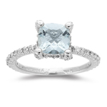 0.48 Cts Diamond & 1.31 Cts AA Aquamarine Ring in 14K White Gold