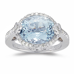 Aquamarine Ring - 0.44 Ct Diamond & AA Aquamarine Ring in 14K Gold