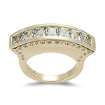 0.40 Ct Diamond & 1.74 Cts Aquamarine Designer Ring in 14K Yellow Gold