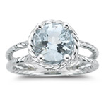 1.54 Cts of 8 mm AA Round Aquamarine Ring in 14K White Gold