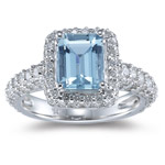 1.10 Cts Diamond & 1.40 Cts AAA Aquamarine Ring in 14K White Gold