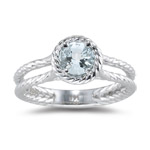 0.64 Cts of 5 mm AA Round Aquamarine Ring in 14K White Gold