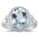 0.21 Ct Diamond & 3.21 Cts AA Aquamarine Ring in 14K White Gold