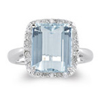 1/4 Ct Diamond & 5.00 Cts AA Aquamarine Ring in 14K White Gold