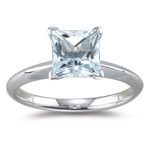 1.60 Ct 7 mm AA Princess Aquamarine Solitaire Ring in 14K White Gold