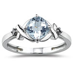0.02 Ct Black Diamond & 0.80-0.95 Ct AA Aquamarine Ring in 14K White Gold