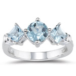 1.23 Cts Aquamarine Three-Stone Ring in 14K White Gold