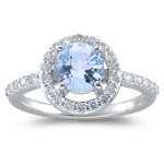 0.42 Cts Diamond & 1.10 Cts AA Aquamarine Ring in 14K White Gold