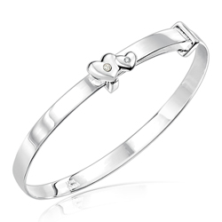 Childrens Jewelry - Diamond April Birthstone Double Heart Bracelet in Silver