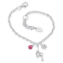 Childrens Jewelry - Diamond Pink Bead,Fairy,Flower Bracelet in Silver