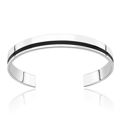 Gift For Him - Black Resin Torque Bracelet for Men in Silver