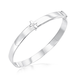 Baby Gift - Silver Cross Baby Bangle with Diamond