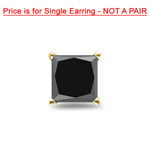 3/4 Cts of Princess AAA Black Diamond Men's Single Stud Earring in 14K Yellow Gold