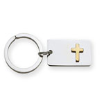 Cross Key Ring in Stainless Steel with 23K Gold & Rhodium Electroplate