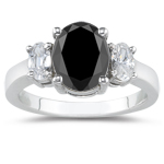 2.00 Cts Black Diamond & 1 Cts White Sapphire Ring in 14K White Gold