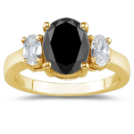 0.75 Cts Black Diamond & 0.46 Cts White Sapphire Ring in 18K Yellow Gold