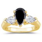 1.85 Cts Three Stone Black & White Ring in 14K Yellow Gold