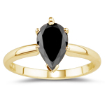 2.00 Cts of 9x8.3-9x8.3 mm AA pear Black Diamond Solitaire Ring in 14K Yellow Gold