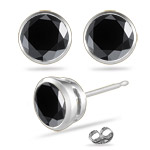 3.00 Cts AA Round Black Diamond Stud Earrings in 14K White Gold