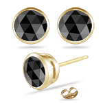 1.00 Ct AA Round Rose Cut Black Diamond Stud Earrings in 14K Yellow Gold