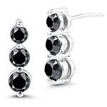 1.70 Cts Black Diamond Three Stone Earrings in 14K White Gold