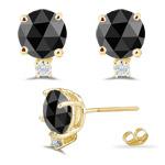 6/7 Cts Black & White Diamond Earrings in 18K Yellow Gold