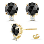 2.50 Cts Black & White Diamond Earrings in 18K Yellow Gold