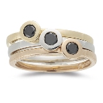 0.20 Cts Black Diamond Stack Bands in 14K Three Tone Gold