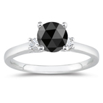 2.66 Cts Black & White Diamond Classic Three Stone Ring in 14K White Gold