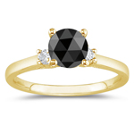 2.66 Cts Black & White Diamond Classic Three Stone Ring in 18K Yellow Gold