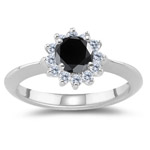 1.57-1.84 Cts Black & White Diamond Cluster Ring in 18K White Gold