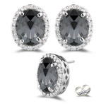 0.36 Cts Diamond & 4.20 Cts Black Diamond Stud Earrings in 18K White Gold