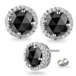 4.55-5.49 Cts Black & White Diamond Stud Earrings in 14K White Gold