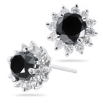 1.71-1.80 Cts Black & White Diamond Earrings in 14K White Gold