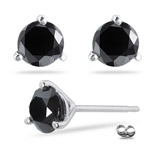 1.10 Ct 4.00-4.50 mm AA Round Black Diamond Stud Earrings in 14KW Gold