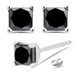 0.76 Cts AAA Black Diamond Stud Earrings in 14K White Gold