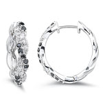1.07 Cts Black & White Diamond Hoop Earrings in 14K White Gold