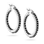 1.43 Cts Black Diamond Hoop Earrings in 18K White Gold