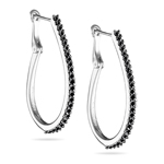 1.30 Cts Black Diamond Hoop Earrings in 18K White Gold