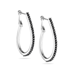 0.65 Cts Black Diamond Hoop Earrings in 18K White Gold