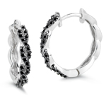 0.62 Cts Black Diamond Hoop Earrings in 14K White Gold