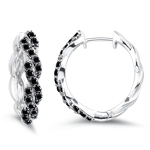 0.36 Cts Black Diamond Hoop Earrings in 14K White Gold