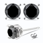 0.75 Cts of 3.50-4.00 mm AAA Round Black Diamond Heart-Themed Stud Earrings in 14K White Gold