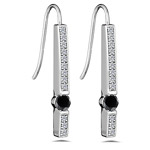 0.90 Cts Black & White Diamond Earrings in 14K White Gold