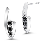 0.50 Cts Black Diamond Three Stone Earrings in 14K White Gold