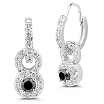 1.00 Ct Black & White Diamond Fashion Earrings in 14K White Gold